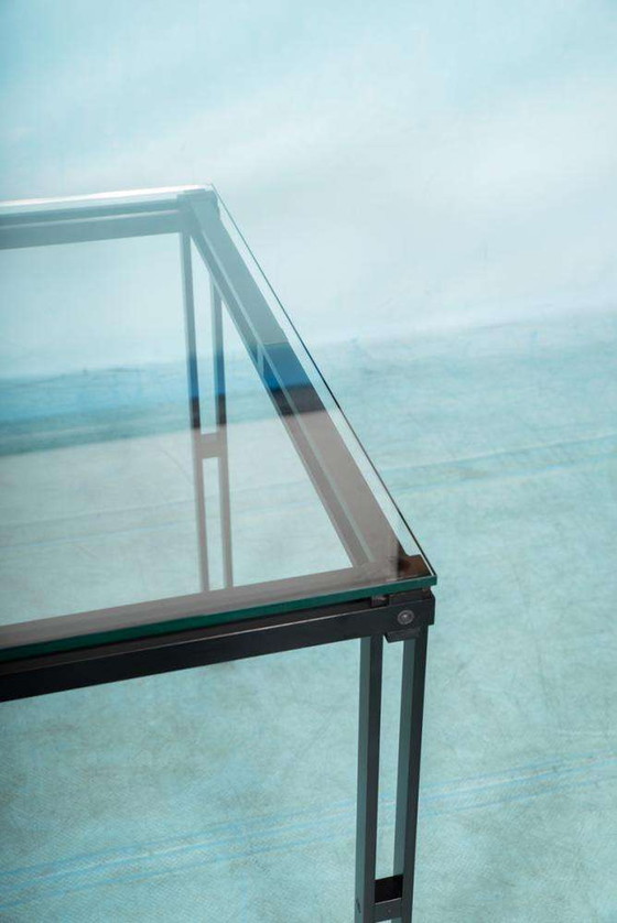 Image 1 of Minimalist eettafel glas en metaal, Midmod 80s dining table