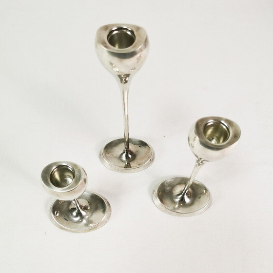 Image 1 of Set van 3 vintage modernistische "tulp" kandelaars van Kronen, Denemarken 1970