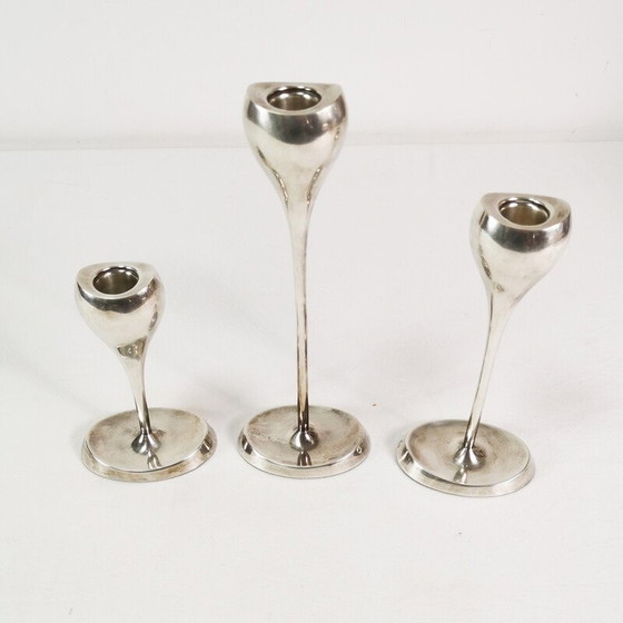 Image 1 of Set van 3 vintage modernistische "tulp" kandelaars van Kronen, Denemarken 1970