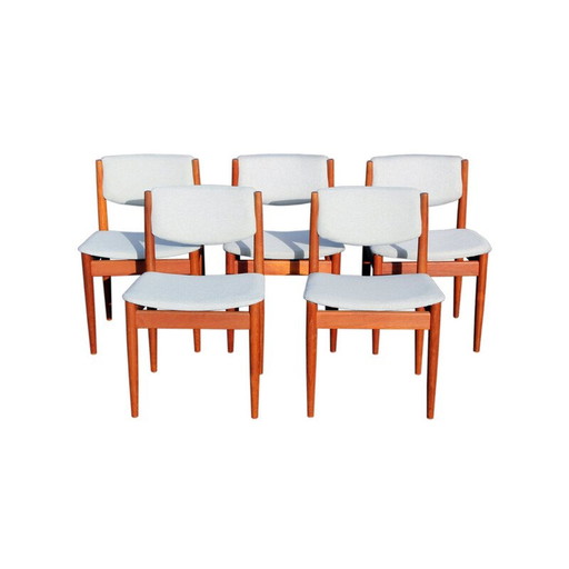 Set van 5 vintage teakhouten eetkamerstoelen model 197 van Finn Juhl voor France et Søn, 1960