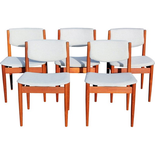 Set van 5 vintage teakhouten eetkamerstoelen model 197 van Finn Juhl voor France et Søn, 1960