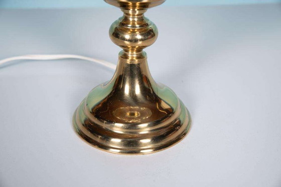 Image 1 of Vintage glazen 60s schemerlamp messing, Swedish glass lamp