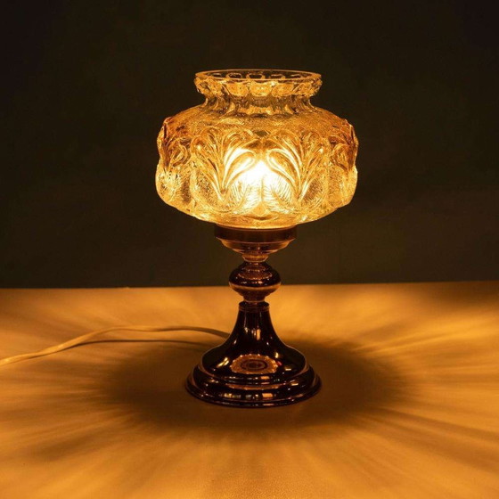 Image 1 of Vintage glazen 60s schemerlamp messing, Swedish glass lamp