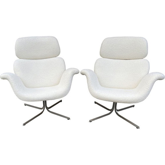 Image 1 of Paar vintage Tulip fauteuils in boucle stof van Pierre Paulin