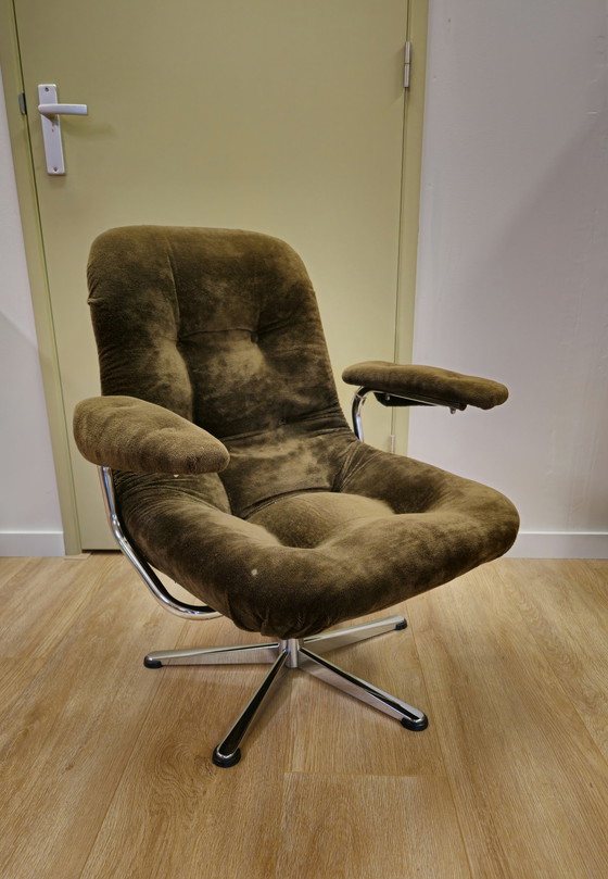 Image 1 of Vintage Tv Stoeltje Draaifauteuil Fauteuil Stoel Chrome 