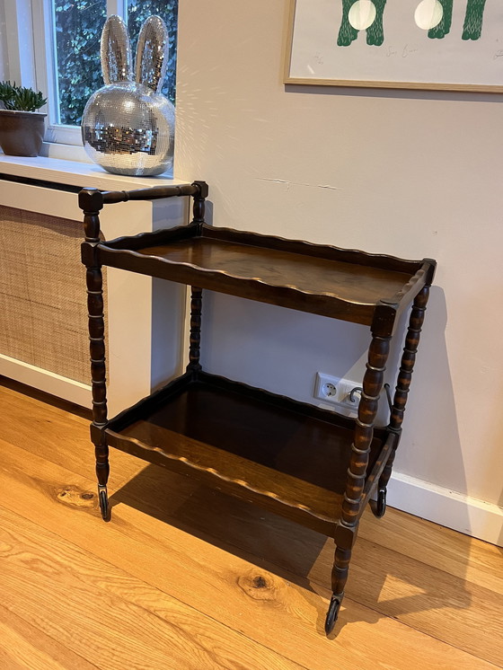 Image 1 of Vintage Houten Bar Cart / Serveerwagen Op Wieltjes