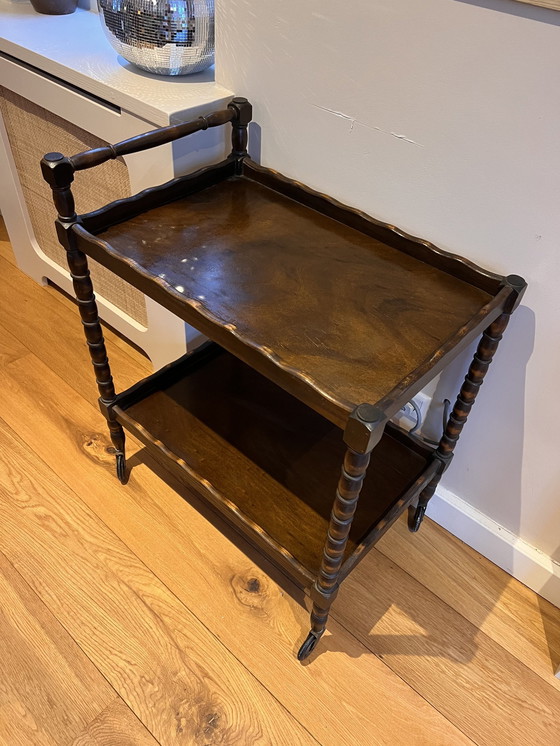 Image 1 of Vintage Houten Bar Cart / Serveerwagen Op Wieltjes