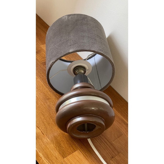 Image 1 of Vintage geëmailleerde keramische lamp omringd door aluminium, 1970