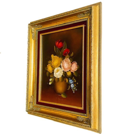 Image 1 of Vintage bloemenschilderij stilleven R. Rosini Italy barok 1950's