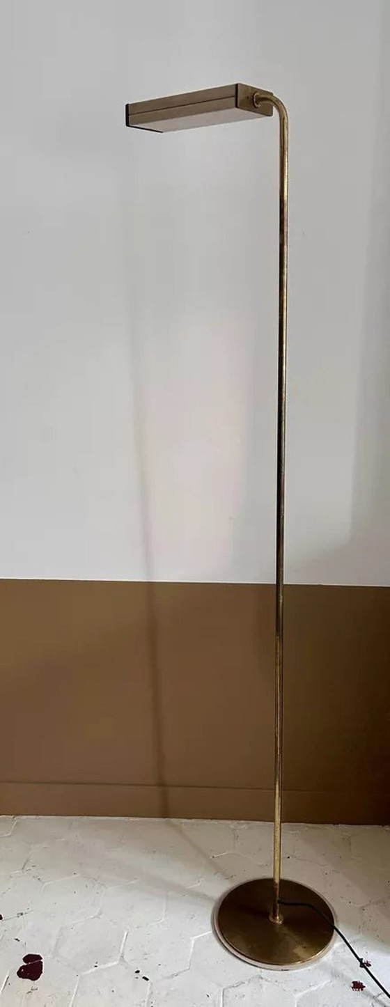 Image 1 of Vintage vloerlamp, massief messing en crème gelakt metaal, Italië 1970