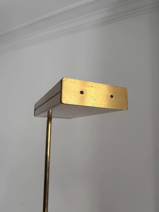 Image 1 of Vintage vloerlamp, massief messing en crème gelakt metaal, Italië 1970