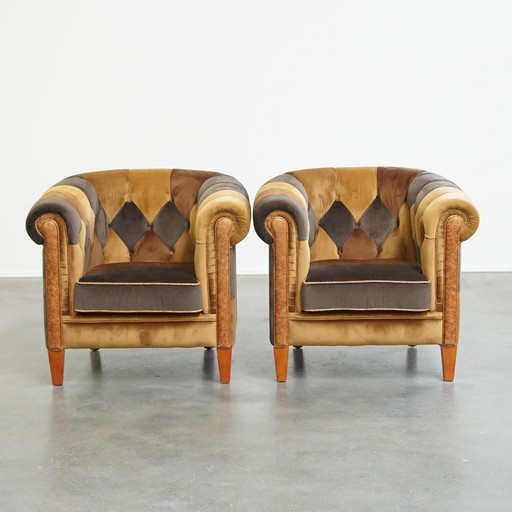 2 X Stoffen Chesterfield Fauteuil