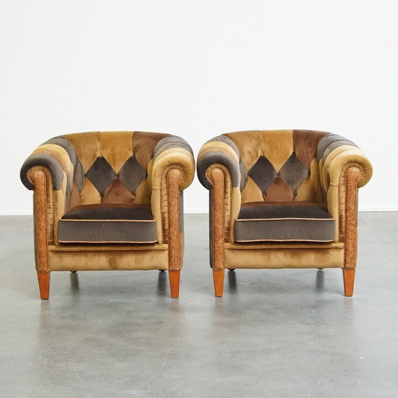 Image 1 of 2 X Stoffen Chesterfield Fauteuil