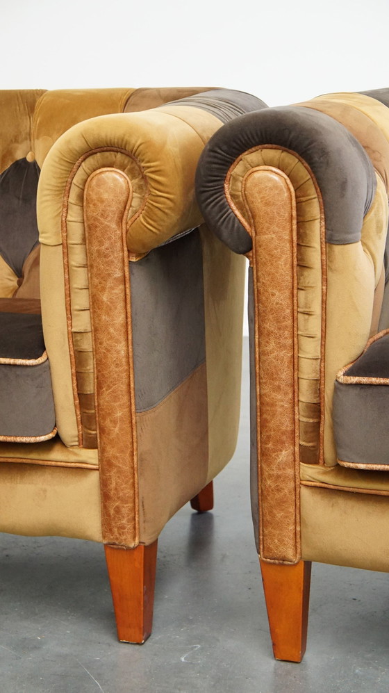 Image 1 of 2 X Stoffen Chesterfield Fauteuil