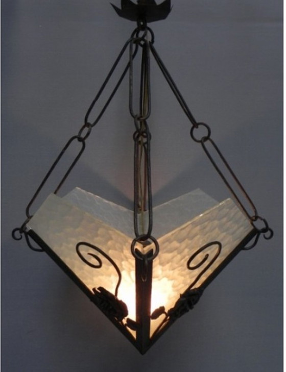 Image 1 of Art Deco hanglamp met 4 gewolkte glasplaten