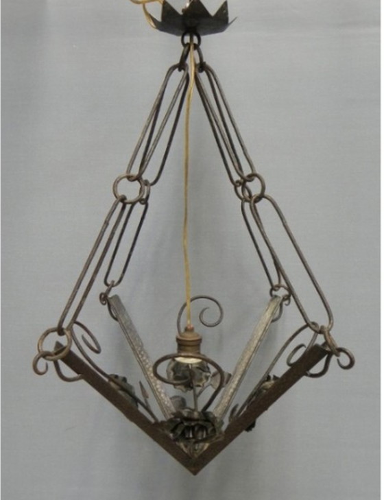 Image 1 of Art Deco hanglamp met 4 gewolkte glasplaten