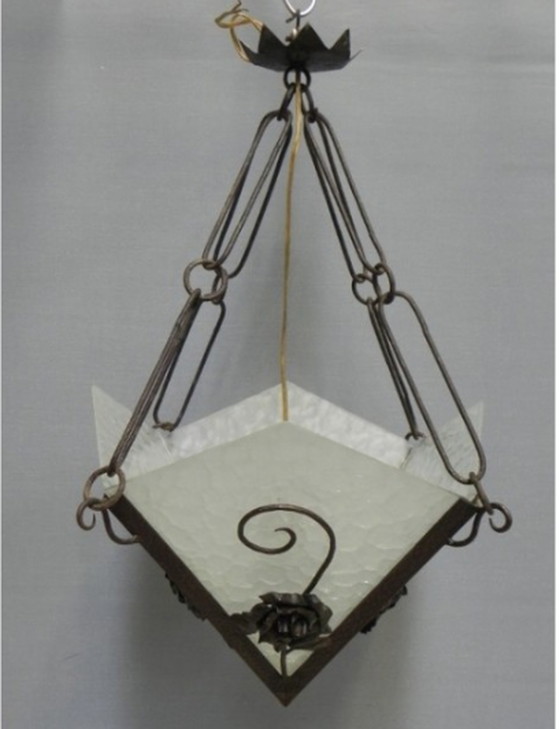 Image 1 of Art Deco hanglamp met 4 gewolkte glasplaten