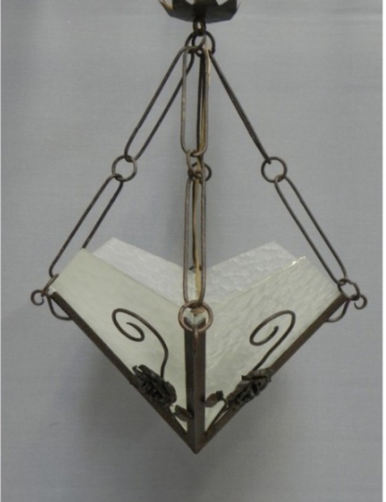 Image 1 of Art Deco hanglamp met 4 gewolkte glasplaten