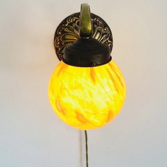 Image 1 of Artdeco wandlamp messing opaline 1930's