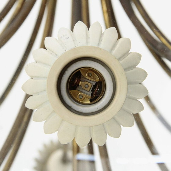 Image 1 of Vintage kroonluchter met 16 lampen in messing en glas, Italië 1950