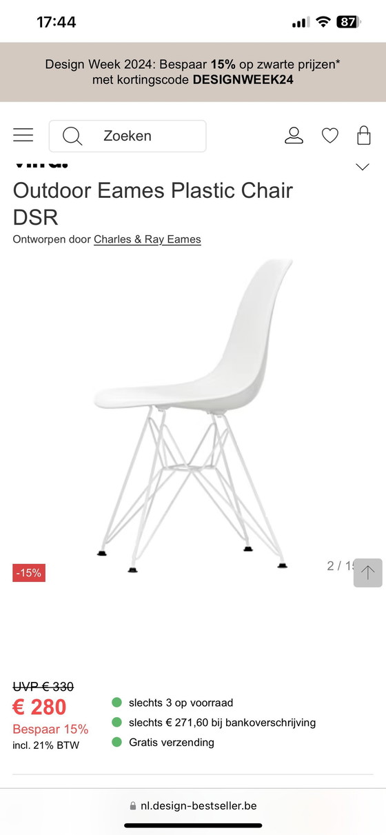 Image 1 of 8x Vintage Vitra Eames Chairs - Wit - Gebruikt Maar In Goede Staat