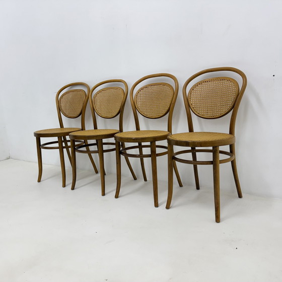 Image 1 of Set van 4 Bentwood Webbing Eetkamerstoelen / Bistro Stoelen , 1960S