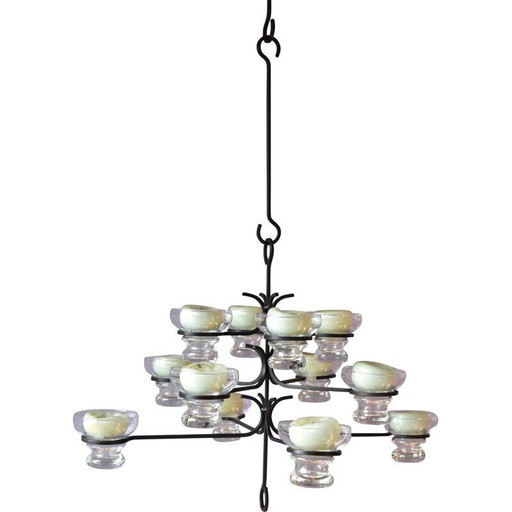 Scandinavische kroonluchter van metaal en glas, 1960