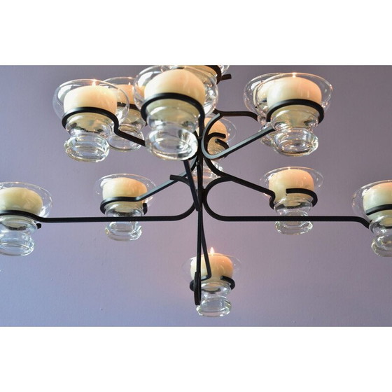 Image 1 of Scandinavische kroonluchter van metaal en glas, 1960