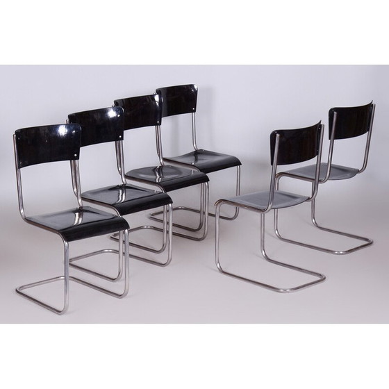 Image 1 of Set van 6 vintage Bauhaus zwarte stoelen van Vichr a Spol, jaren 1930