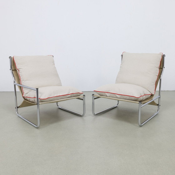 Image 1 of 2X Vintage Fauteuil Buisframe, 1970S Nieuwe Kussens