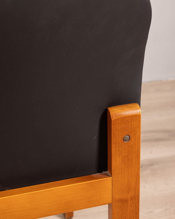 Image 1 of Set van 4 Vintage Italiaanse stoelen in zwart leer, 1970