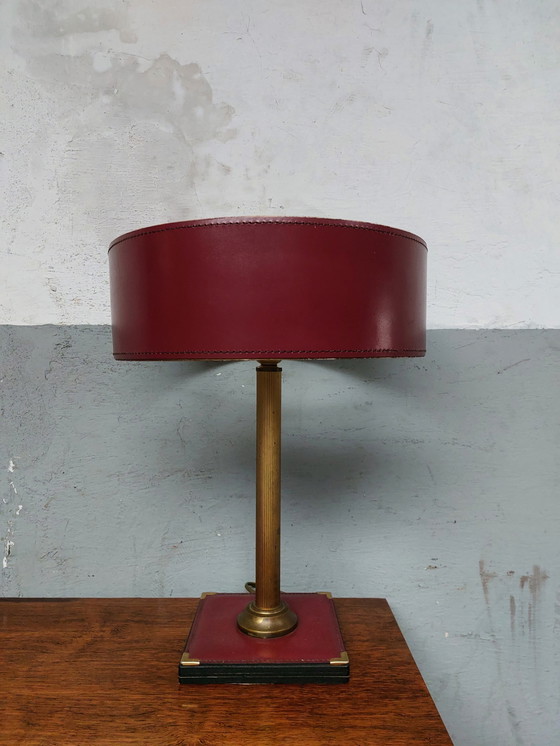 Image 1 of Stich Rood Leren bureaulamp jaren 60