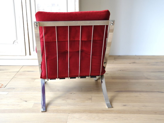 Image 1 of Midcentury loungestoelen met rood fluwelen zitting