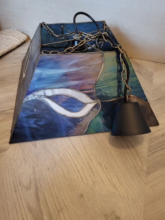 Image 1 of Tiffany stijl lamp blauw parelmoer