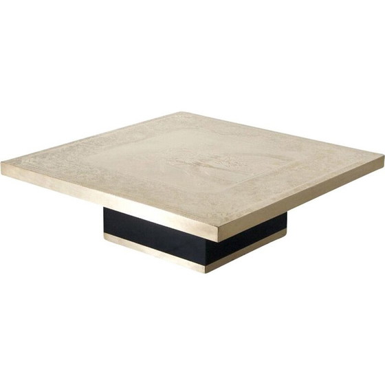 Image 1 of Vintage gegraveerde messing salontafel van Georges Mathias, 1970