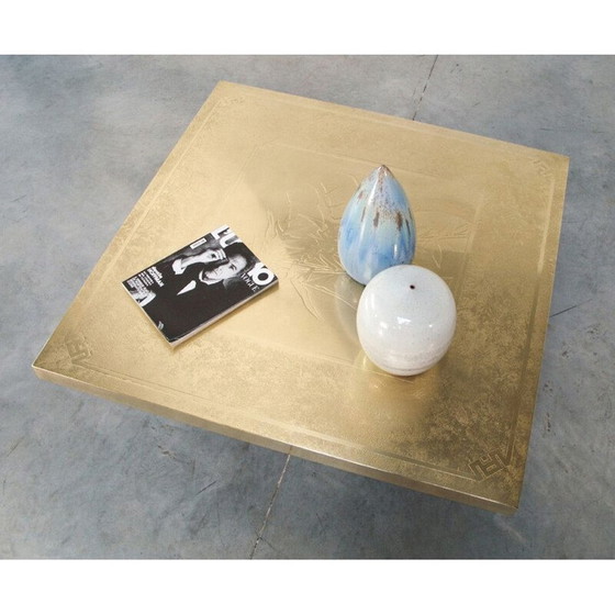 Image 1 of Vintage gegraveerde messing salontafel van Georges Mathias, 1970