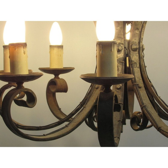 Image 1 of Mid century smeedijzeren kroonluchter, jaren 1940