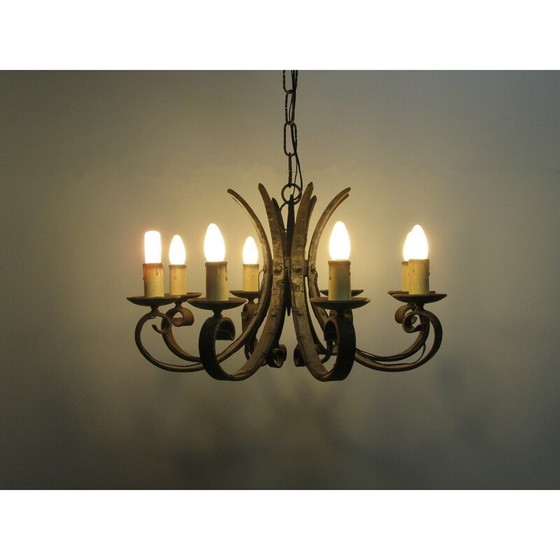 Image 1 of Mid century smeedijzeren kroonluchter, jaren 1940