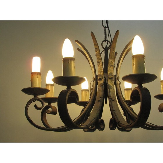 Image 1 of Mid century smeedijzeren kroonluchter, jaren 1940