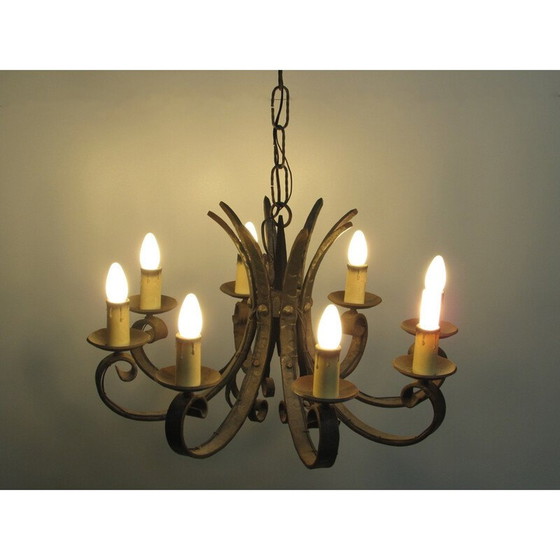 Image 1 of Mid century smeedijzeren kroonluchter, jaren 1940