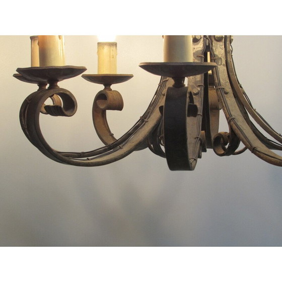 Image 1 of Mid century smeedijzeren kroonluchter, jaren 1940