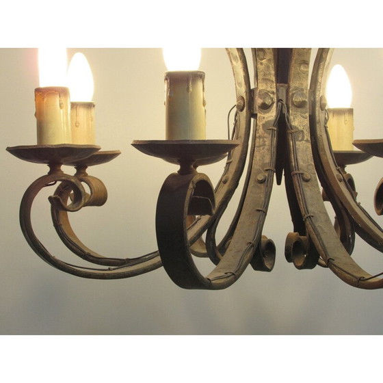 Image 1 of Mid century smeedijzeren kroonluchter, jaren 1940