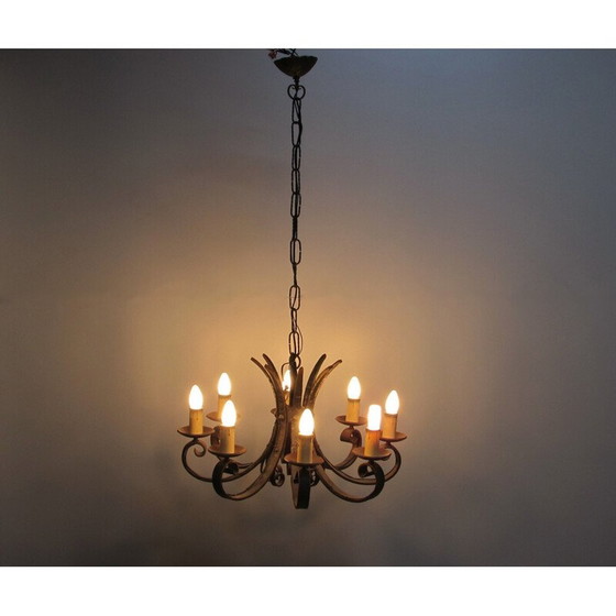 Image 1 of Mid century smeedijzeren kroonluchter, jaren 1940