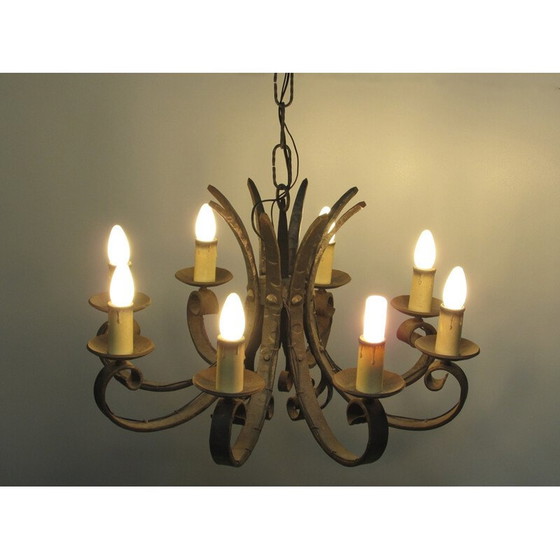 Image 1 of Mid century smeedijzeren kroonluchter, jaren 1940