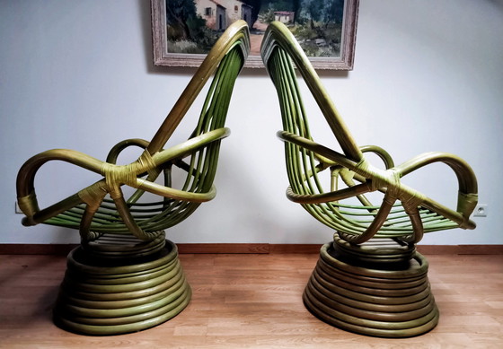 Image 1 of 2x vintage rotan draaifauteuils