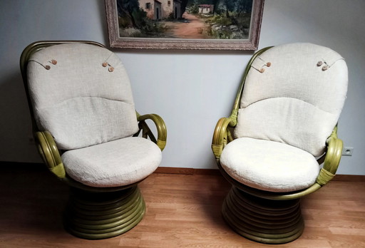 2x vintage rotan draaifauteuils