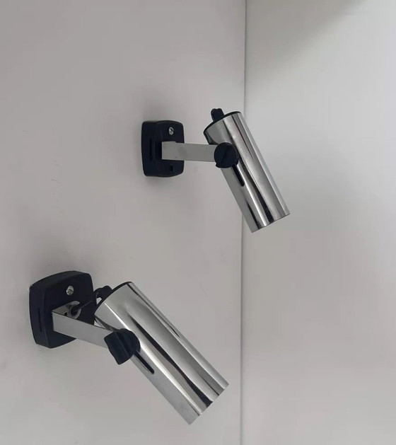 Image 1 of 2X Verchroomde Vintage Verstelbare Wandlamp, Targetti Italië 1970
