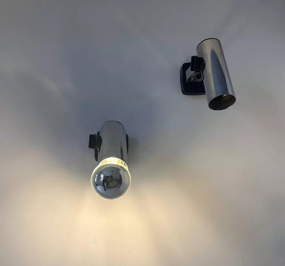 Image 1 of 2X Verchroomde Vintage Verstelbare Wandlamp, Targetti Italië 1970