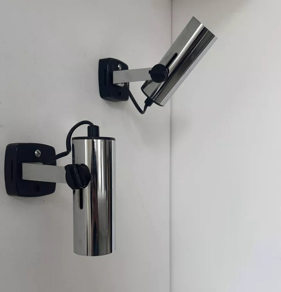 Image 1 of 2X Verchroomde Vintage Verstelbare Wandlamp, Targetti Italië 1970