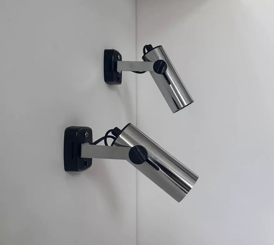 Image 1 of 2X Verchroomde Vintage Verstelbare Wandlamp, Targetti Italië 1970